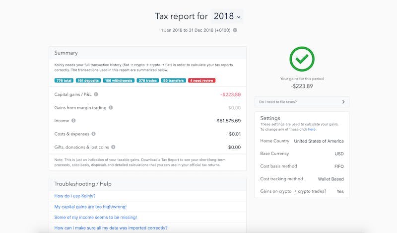 Koinly Tax Report Summary